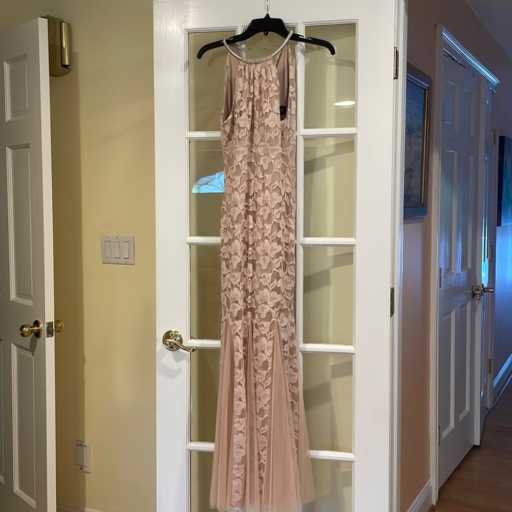 X scape rose gold long gown